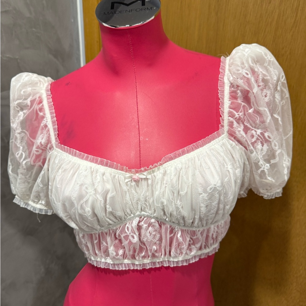 For Love And Lemons Cream Lace Puff Sleeve Blouse